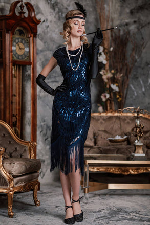 DUNKEL BLAU 1920ER FRANSEN GATSBY FLAPPER KLEID
