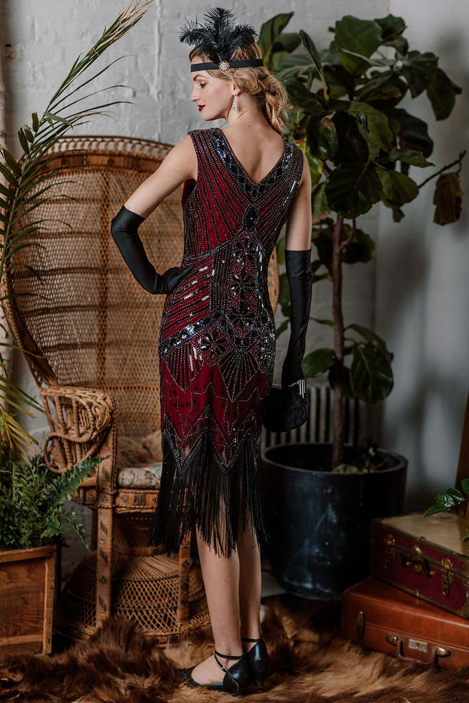 WEINROT 1920ER PAILLETTEN FRANSEN FLAPPER KLEID