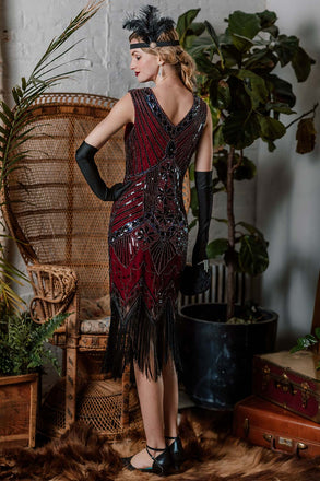 WEINROT 1920ER PAILLETTEN FRANSEN FLAPPER KLEID