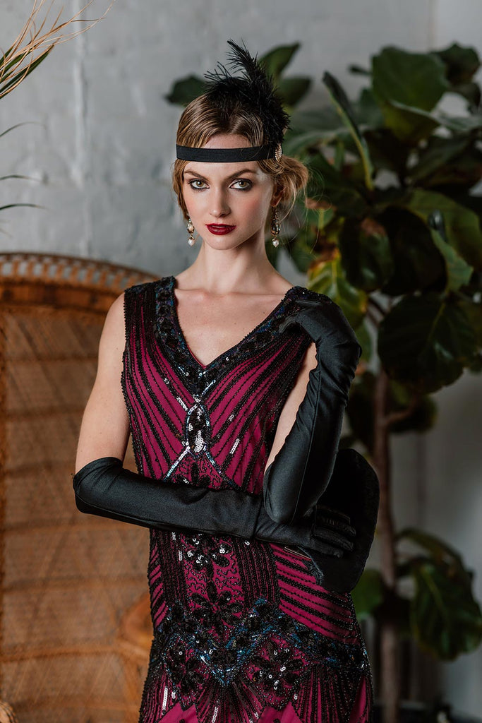 ROT 1920ER PERLEN PAILLETTEN FRANSEN FLAPPER KLEID