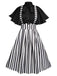 2PCS 1950er Beetlejuice Kostüm Schwarz Rüschenärmel Bluse & Streifen Straps Rock
