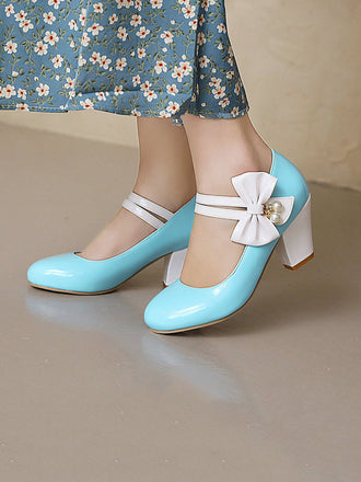 VINTAGE PATCHWORK BOW HOHE ABSATZ SCHUHE
