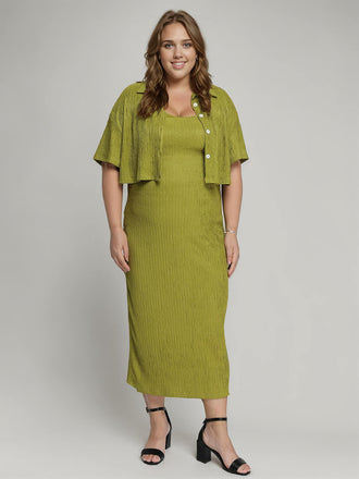 [Übergröße] 2PCS Avocado Grün 1960er Trägerkleid & kurzes Top