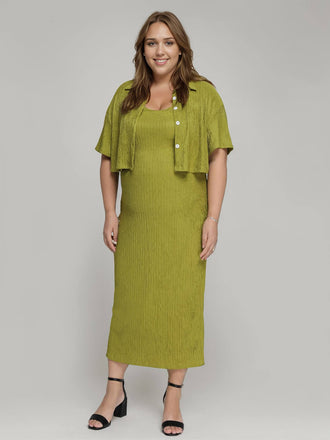 [Übergröße] 2PCS Avocado Grün 1960er Trägerkleid & kurzes Top