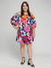 [Übergröße] Multicolor 1960er Blumenmuster Schulterfreies Kleid