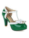 Marineblau Retro T-Gurt Bogen Hoher Absatz Schuhe