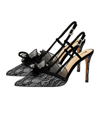 Grau SLINGBACK-SCHUHE MIT HOHEM ABSATZ UND BLUMENSTICKEREI