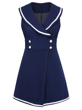 Marineblau 1950er Matrosen-Kragen Romper
