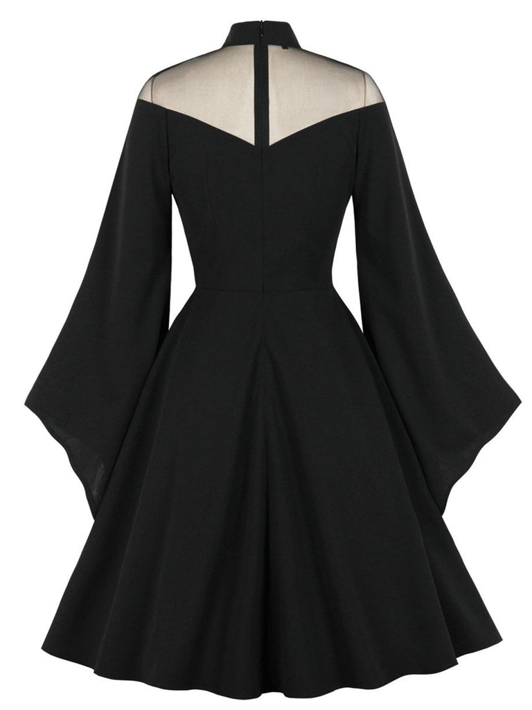 1950er Solide Gothic Hexen Vampir Engelsärmel Swing Kleid