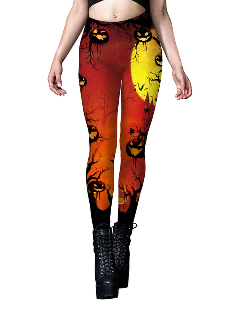 Rote Halloween Kürbis Leggings