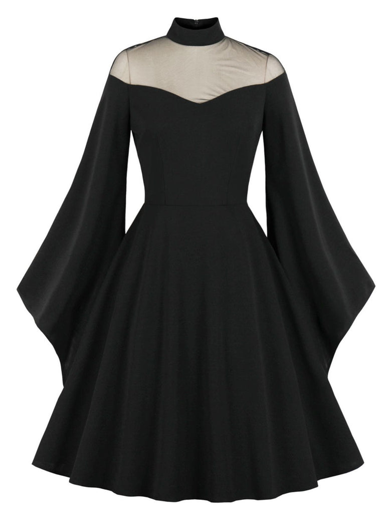 1950er Solide Gothic Hexen Vampir Engelsärmel Swing Kleid