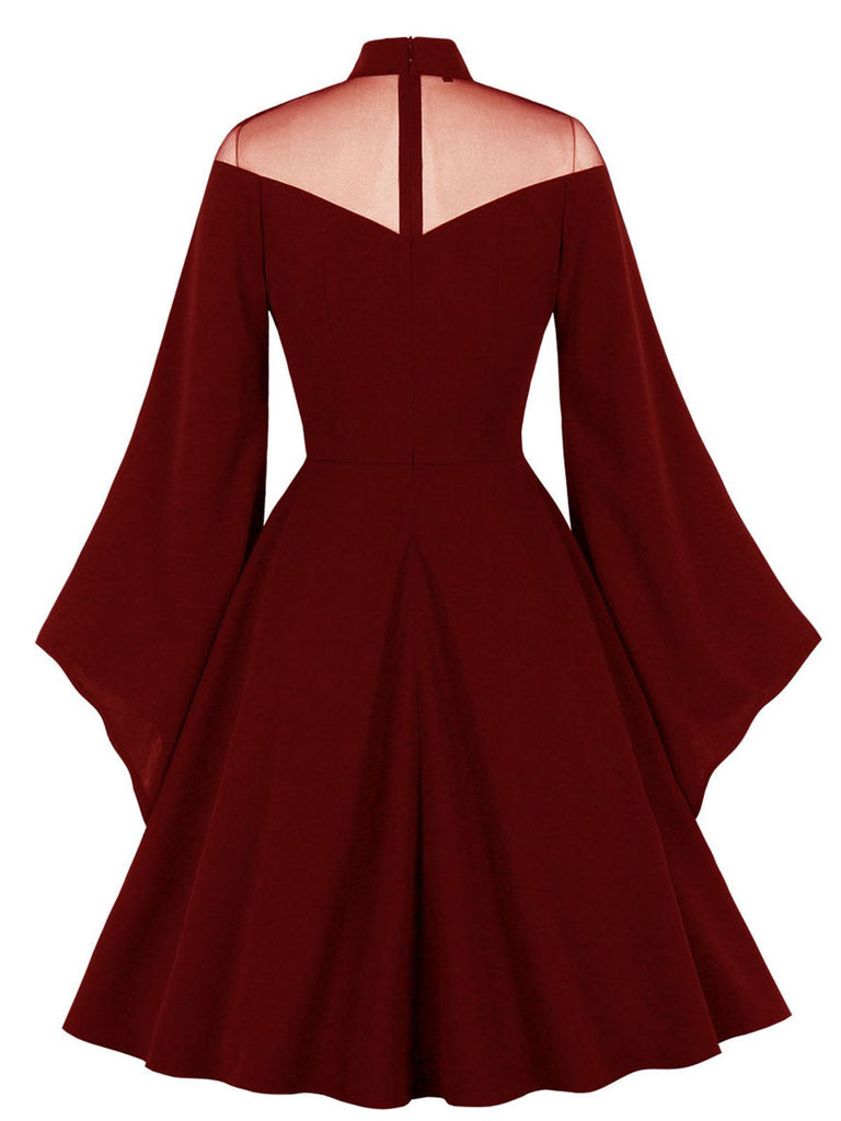 1950er Solide Gothic Hexen Vampir Engelsärmel Swing Kleid