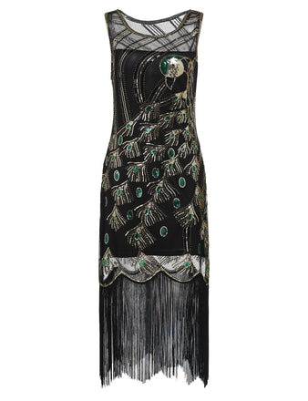 1920ER SCHWARZ PAILLETTEN PERLEN FRANSEN KLEID