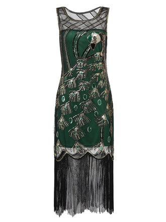 1920ER SCHWARZ PAILLETTEN PERLEN FRANSEN KLEID