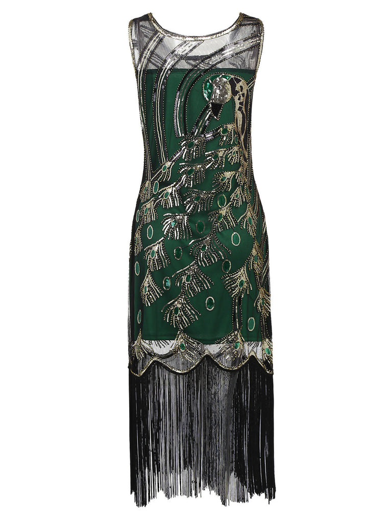 1920ER SCHWARZ PAILLETTEN PERLEN FRANSEN KLEID