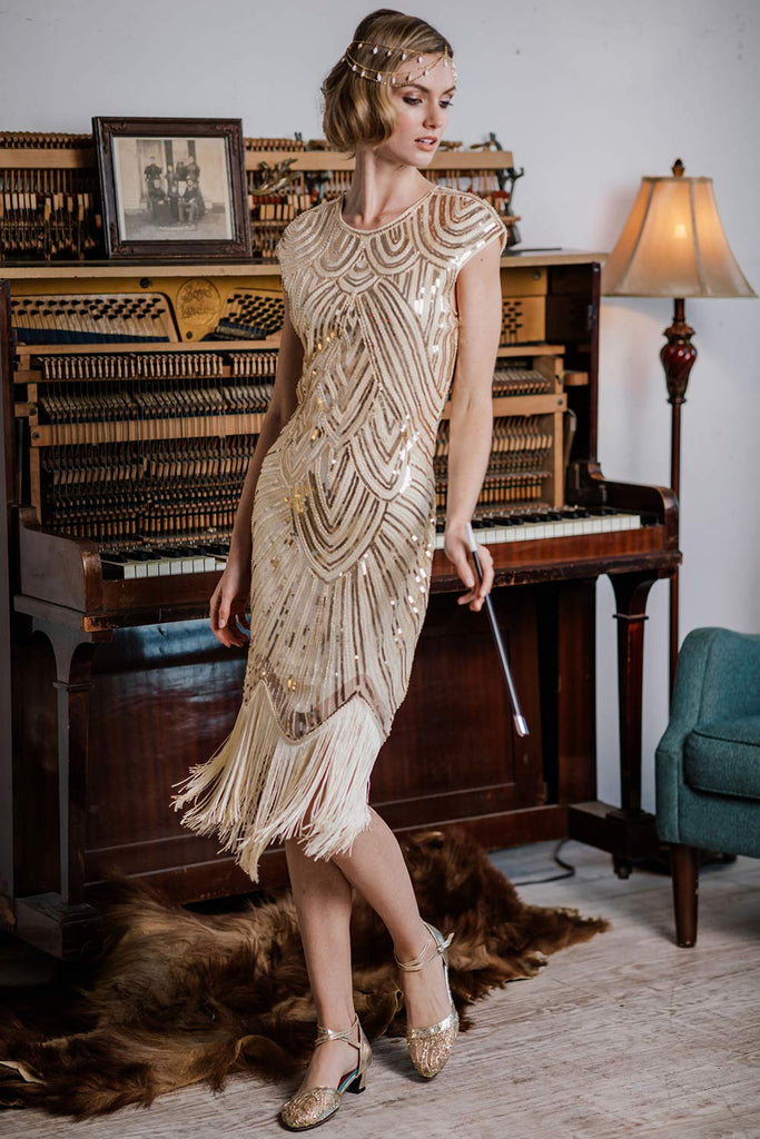 1920ER PAILLETTEN PERLEN FRANSEN KLEID