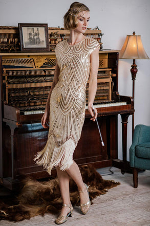 1920ER PAILLETTEN PERLEN FRANSEN KLEID