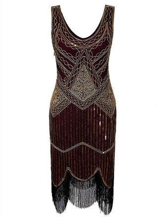 1920ER WEINROT PAILLEETTEN FRANSEN FLAPPER KLEID