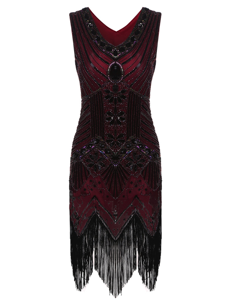 WEINROT 1920ER PAILLETTEN FRANSEN FLAPPER KLEID