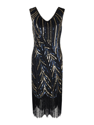 Blau 1920ER FRANSEN PAILLETTEN PARTY KLEID