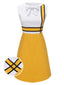 Weißes Und Gelbes 1960er Schleifen Patchwork Kleid
