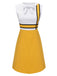 Weißes Und Gelbes 1960er Schleifen Patchwork Kleid