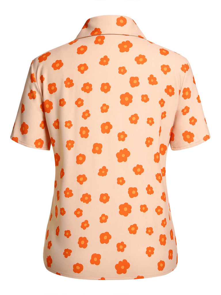 Orangefarbenes Kurzarm Hemd Im Stil Der 1960er