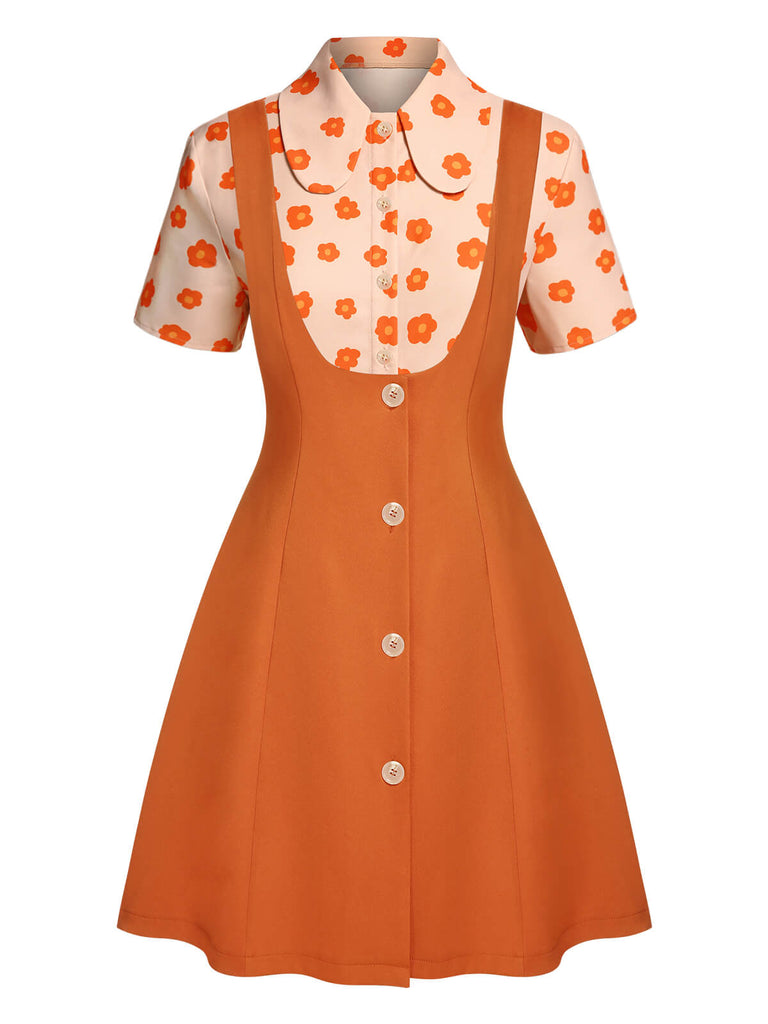 2PCS Orange 1960er Blumen Hemd & Rock