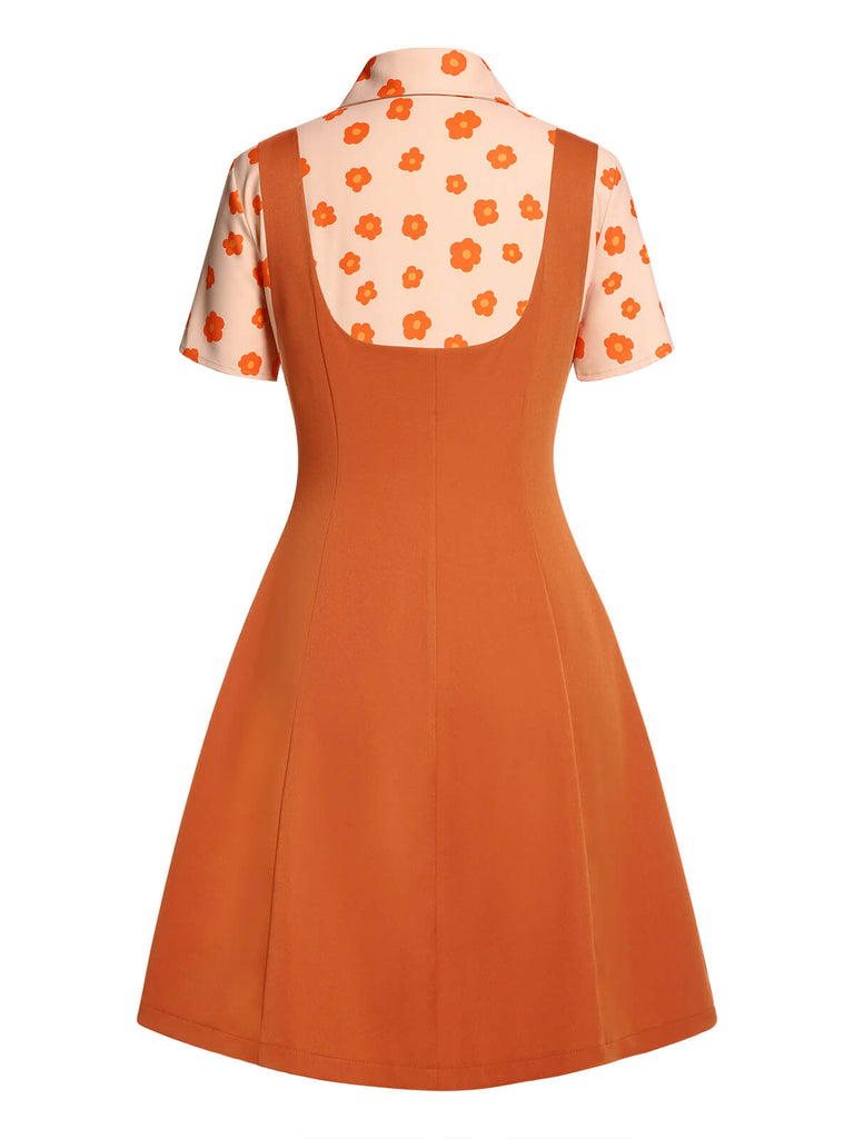 2PCS Orange 1960er Blumen Hemd & Rock