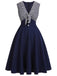Marineblaues gestreiftes Patchwork-Kleid aus den 1950ern