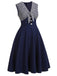 Marineblaues gestreiftes Patchwork-Kleid aus den 1950ern