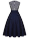 Marineblaues gestreiftes Patchwork-Kleid aus den 1950ern