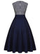 Marineblaues gestreiftes Patchwork-Kleid aus den 1950ern