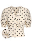 Beige 1940er Tupfen Bogen V-Ausschnitt Bluse