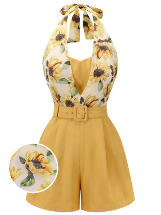 Gelb 1950er Sonnenblume Halter Romper