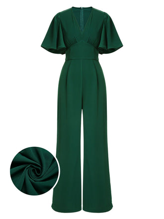 Grüner 1930er Solid V-Ausschnitt Jumpsuit