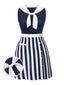 [Vorverkauf] 2PCS Marineblaue 1950er Bluse & Streifen Röcke