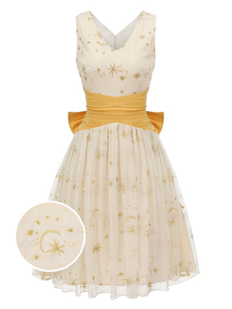 Gelbes 1950er Mesh Patchwork Swing Kleid