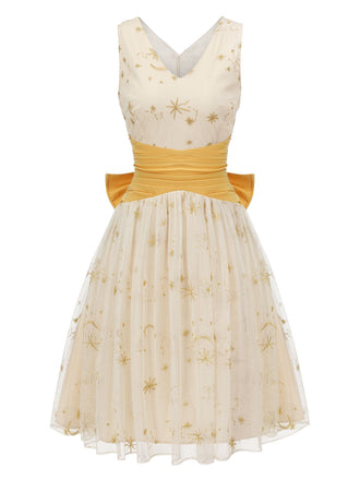 Gelbes 1950er Mesh Patchwork Swing Kleid