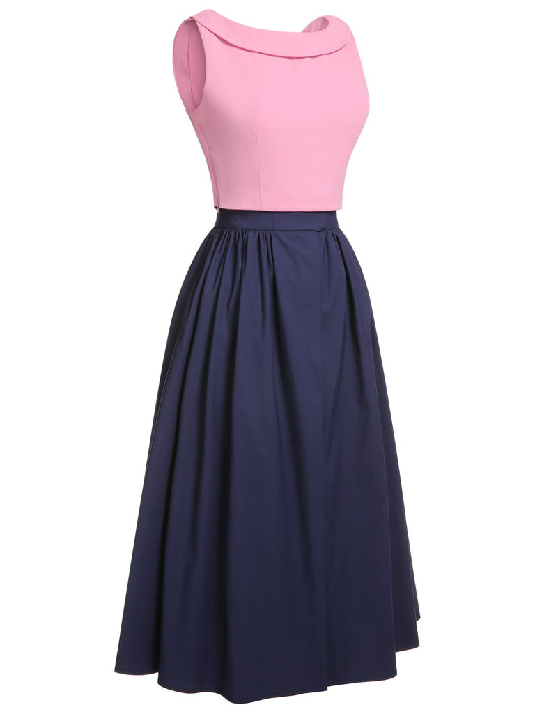 3PCS Rosa 1960er Schleifenbluse & Spaghettikleid & Regenschirm-Rock