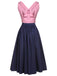 3PCS Rosa 1960er Schleifenbluse & Spaghettikleid & Regenschirm-Rock