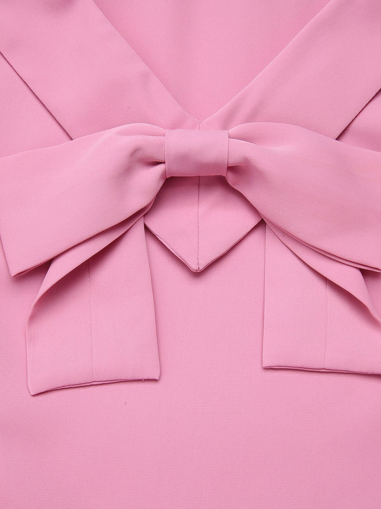 3PCS Rosa 1960er Schleifenbluse & Spaghettikleid & Regenschirm-Rock