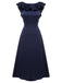 Dunkelblaues 1930er Volantärmel Trompetenkleid mit Rundhalsausschnitt