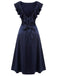 Dunkelblaues 1930er Volantärmel Trompetenkleid mit Rundhalsausschnitt