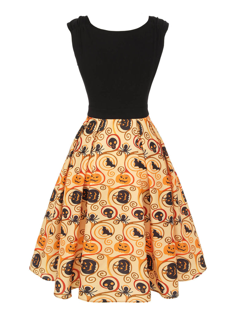 Schwarz & Gelb 1950er Kürbis Fledermaus Spinne Kleid