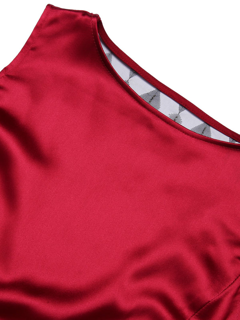 [Vorverkauf] Tiefrot 1930er Solide Bogen Dekor Fischschwanz Kleid