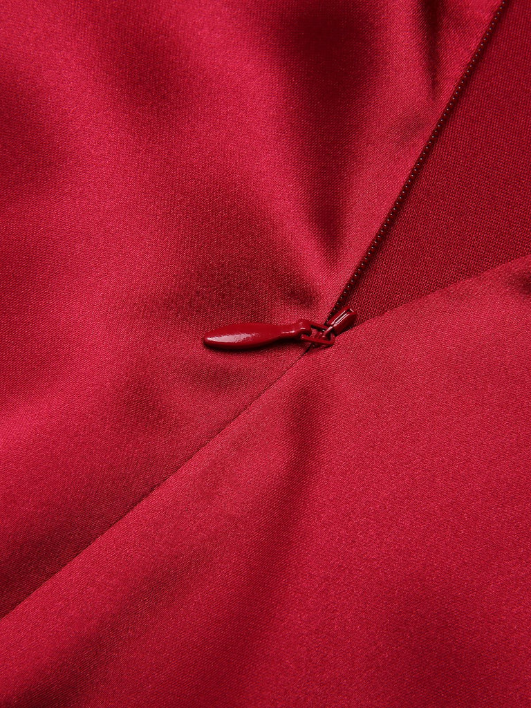 [Vorverkauf] Tiefrot 1930er Solide Bogen Dekor Fischschwanz Kleid