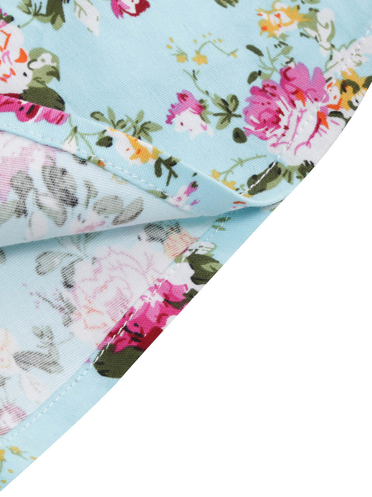 1950er Floral Schnürung Schulter V-Ausschnitt Swing Kleid