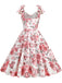 1950er Floral Schnürung Schulter V-Ausschnitt Swing Kleid