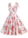 1950er Floral Schnürung Schulter V-Ausschnitt Swing Kleid
